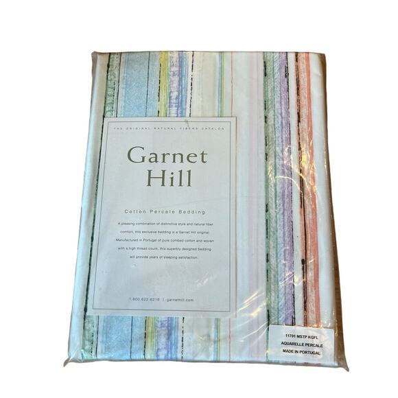 Garnet Hill Aquarelle Cotton Percale Flat Sheet KING New Soft Watercolor Stripes - Picture 1 of 3